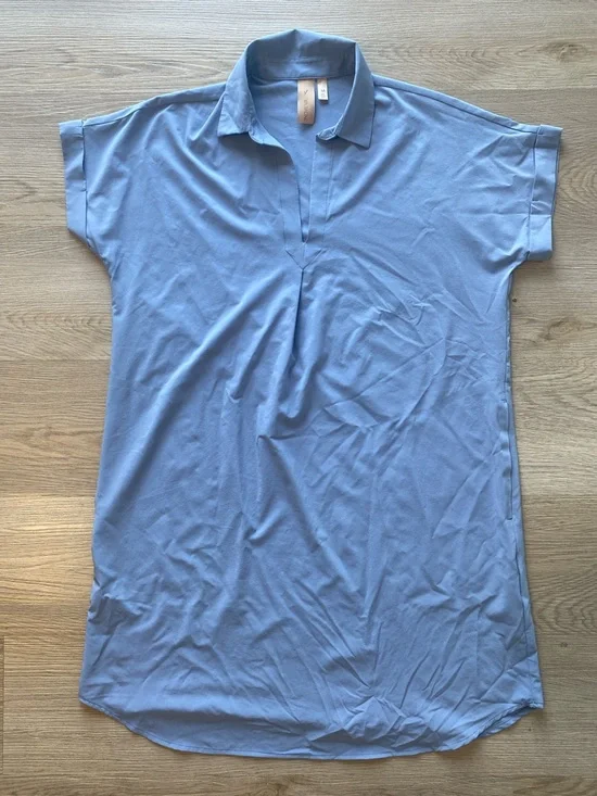 Indyeva Blue Collared Shift Dress Medium | Travel Casual Athleisure - Picture 3 of 11